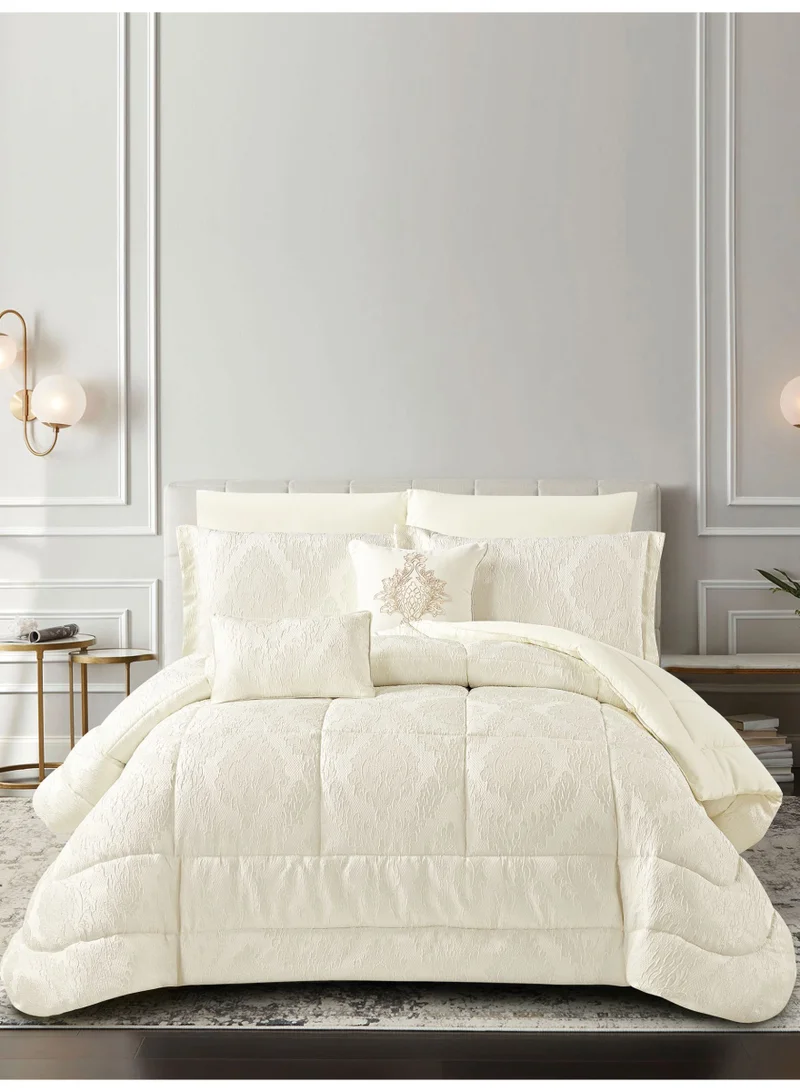 Donetella Luxury 8-Piece Comforter Set – King Size, Poly Jacquard Fabric, Soft 350 GSM Fill – Includes Comforter, Fitted Sheet, Pillowcases, Pillow Shams &amp; Decorative Filled Cushions