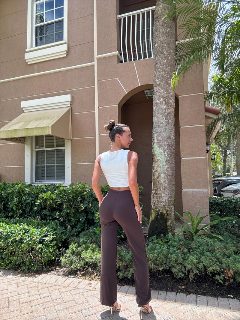 OQQ Women Wide Leg Pants High Waist Casual Pants Fall Clothes Outfits Darkbrown - Image 5