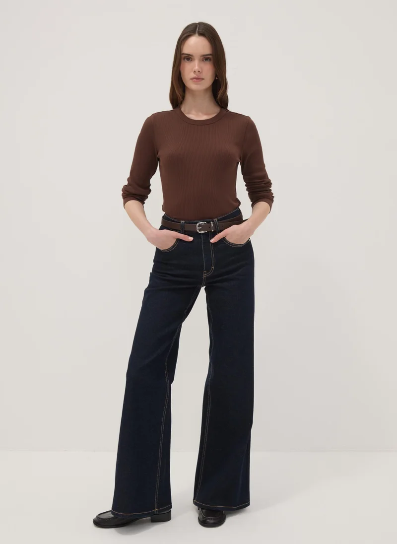 Ovs OVS Brown Long-Sleeve Pure Cotton T-Shirt