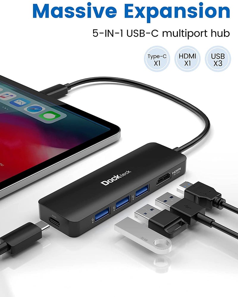 Dockteck USB C HUB 4K 60Hz, Dockteck USB-C Multiport Adapter 5 in 1 with 4K HDMI, USB Type C Hub 100W Power Delivery, 3 USB 3.0 Data Port for MacBook Pro/Air M1, iPad Pro 2021, iPad Air 2020 - Image 2