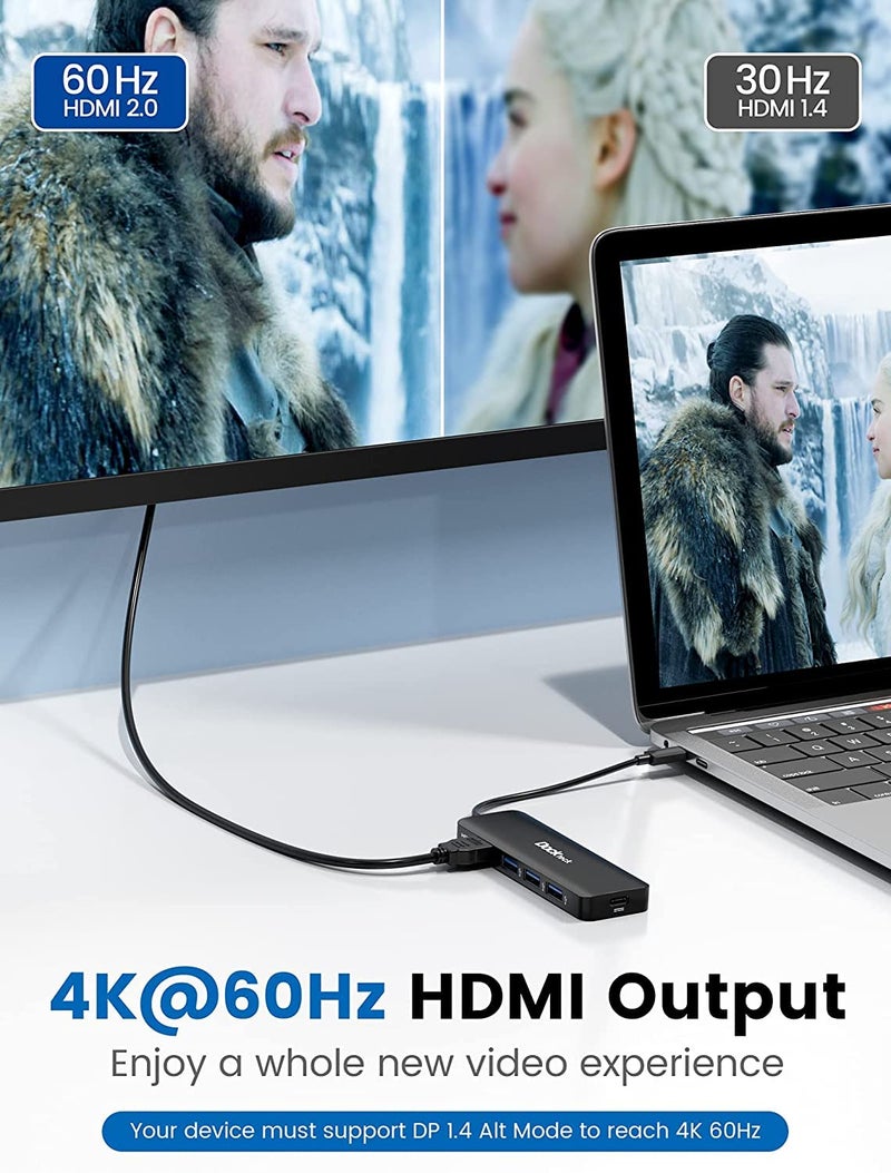 Dockteck USB C HUB 4K 60Hz, Dockteck USB-C Multiport Adapter 5 in 1 with 4K HDMI, USB Type C Hub 100W Power Delivery, 3 USB 3.0 Data Port for MacBook Pro/Air M1, iPad Pro 2021, iPad Air 2020 - Image 3