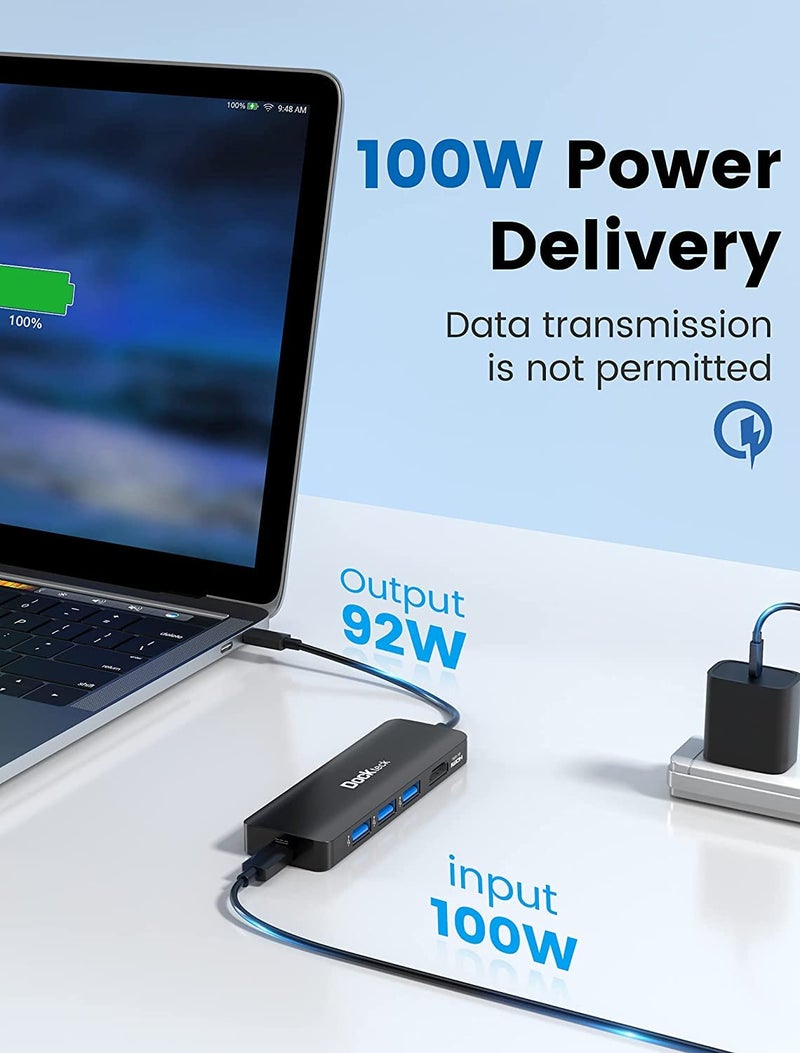 Dockteck USB C HUB 4K 60Hz, Dockteck USB-C Multiport Adapter 5 in 1 with 4K HDMI, USB Type C Hub 100W Power Delivery, 3 USB 3.0 Data Port for MacBook Pro/Air M1, iPad Pro 2021, iPad Air 2020 - Image 4
