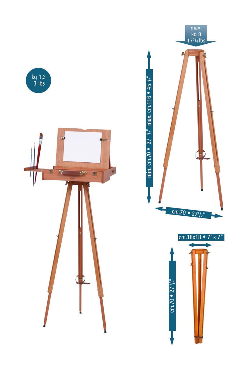 Mabef M/A30 Wooden Tripod. Oiled Beechwood Artist Support Stand for Pochade Boxes, Indoor/Outdoor, Supports up to 17 3/4 lbs - Image 2