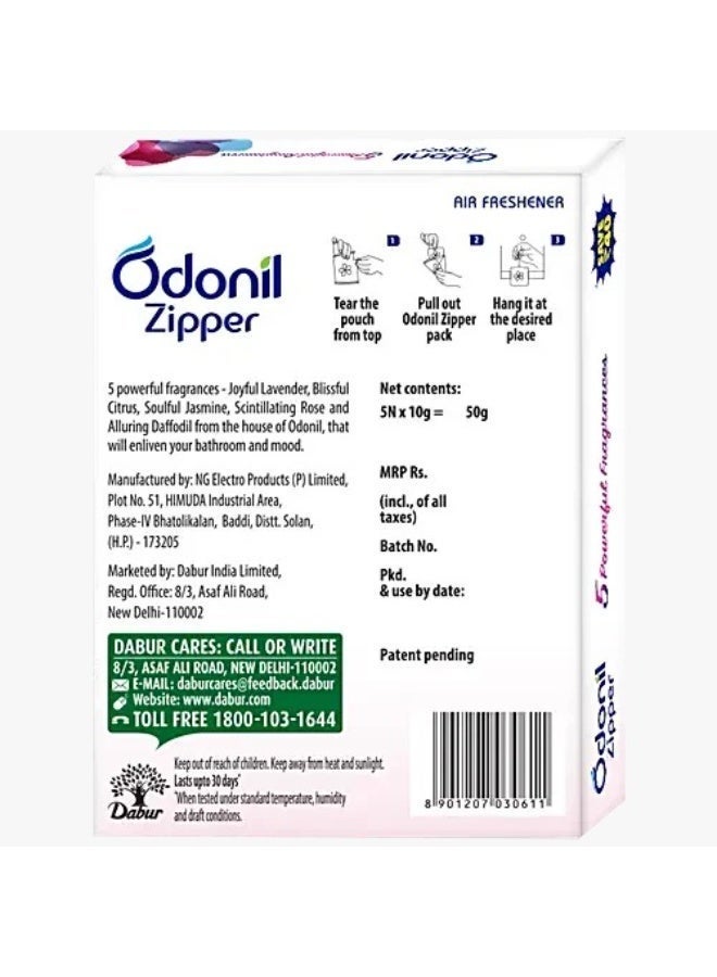 Odonil Bathroom Air Freshener Zipper Mix - 50g (10gx5) | Assorted Pack | Instant & Long Lasting Fragrance | Lasts upto 30 days | Germ Protection | Air Freshener for Bathroom, Toilet, Home & Office - Image 5