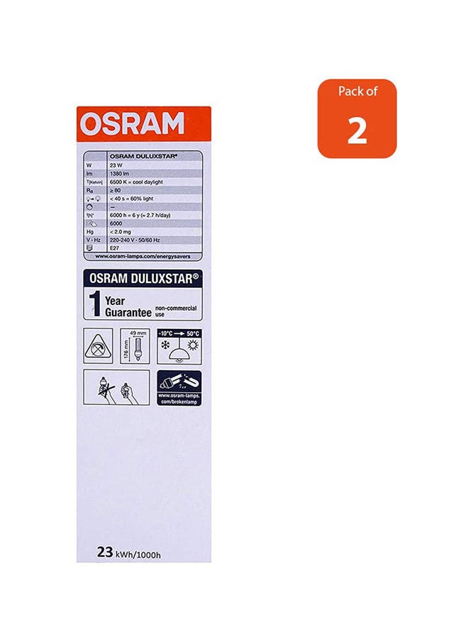 Osram 2-Piece Energy Saver T4 Clfi Energy Saver 23W Screw Base E27, 1380 Lm Cool Day Light 6500K Bulb  - Image 5