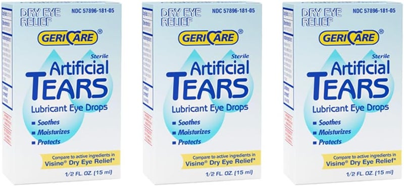 GeriCare Artificial Lubricating Tears Soothing Eye Hydration Drops  Long Lasting Eye Lubricant Formula 05 fl oz Bottle 15ml Pack of 3 - Image 1