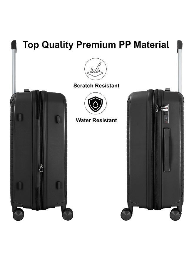 SENATOR Unisex Expandable Hard Case Luggage Lightweight PP Fashion Trolley Luggage with 4 Double Spinner Wheel and Safe Zippers KH1006-BLACK - Image 3