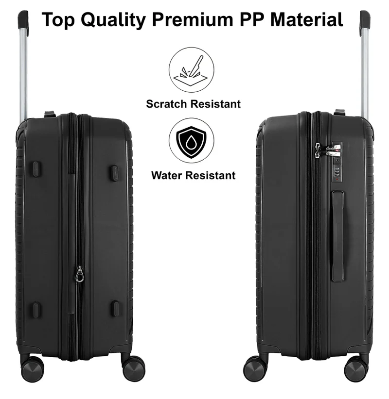 Senator 24 unisex expandable hard case luggage lightweight pp fashion trolley luggage with 4 double spinner wheel and safe zippers kh1006-black  | Best Price UAE