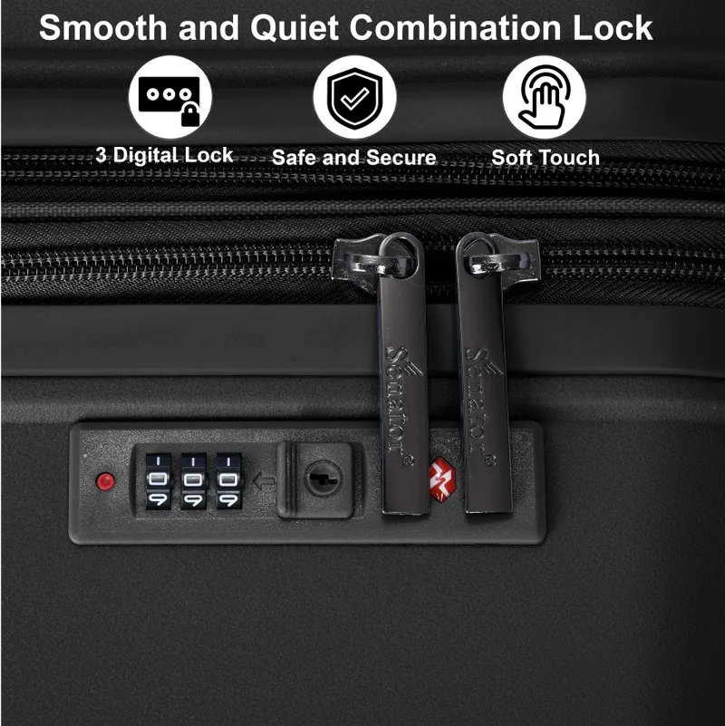 Senator 24 unisex expandable hard case luggage lightweight pp fashion trolley luggage with 4 double spinner wheel and safe zippers kh1006-black  | Best Price UAE