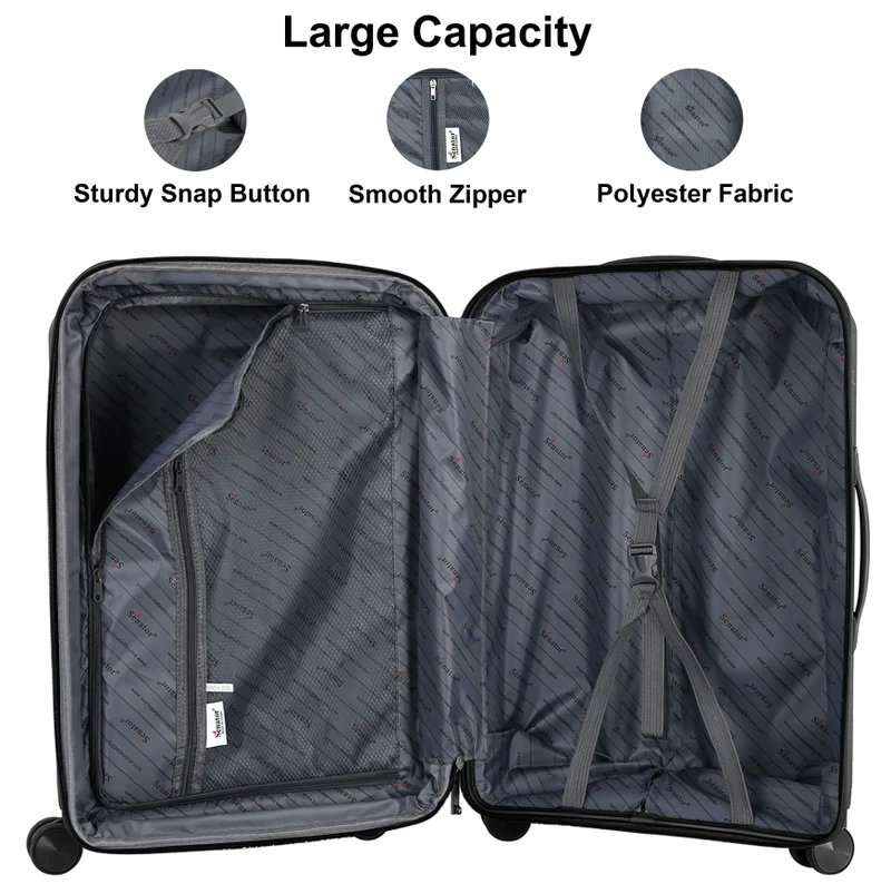 Senator 24 unisex expandable hard case luggage lightweight pp fashion trolley luggage with 4 double spinner wheel and safe zippers kh1006-black  | Best Price UAE