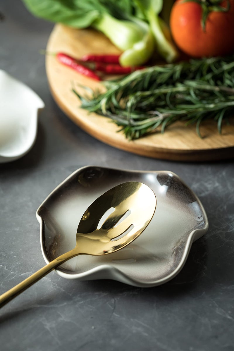 Miamolo Ceramic Spoon Holder for Stove Top, Cute Coffee Spoon Rest with Ruffled Edge for Coffee Bar, Cooking Stove Spoon Holder for Multiple Utensils, Modern Kitchen Decor Housewarming Christmas Gift - Image 3