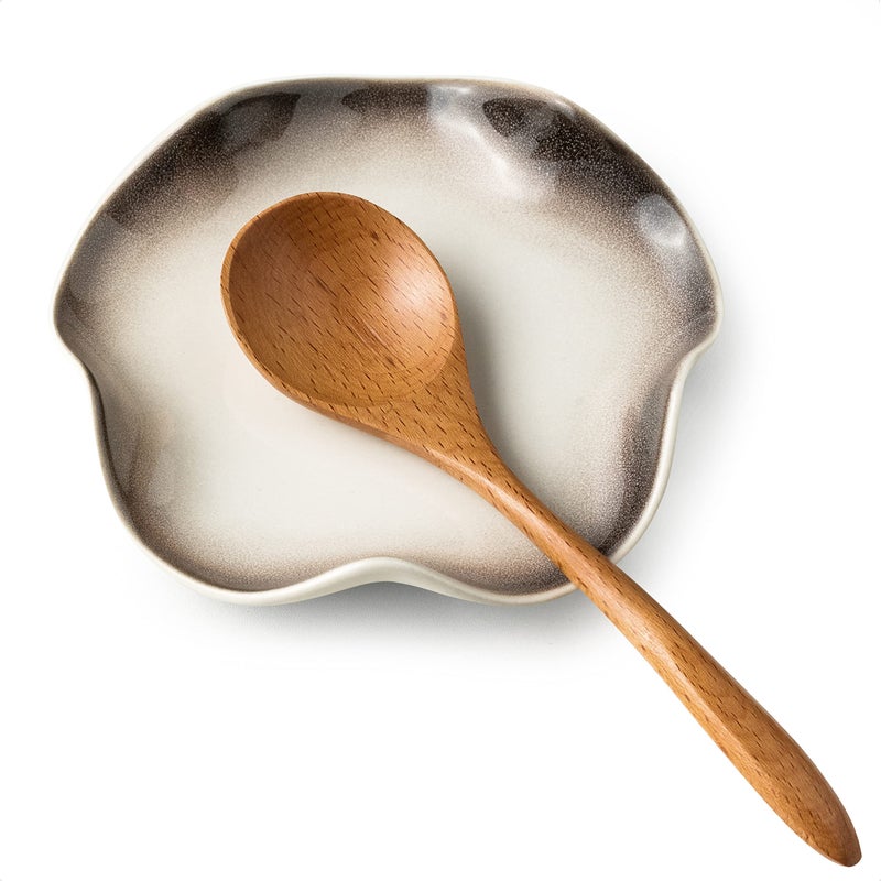 Miamolo Ceramic Spoon Holder for Stove Top, Cute Coffee Spoon Rest with Ruffled Edge for Coffee Bar, Cooking Stove Spoon Holder for Multiple Utensils, Modern Kitchen Decor Housewarming Christmas Gift - Image 1