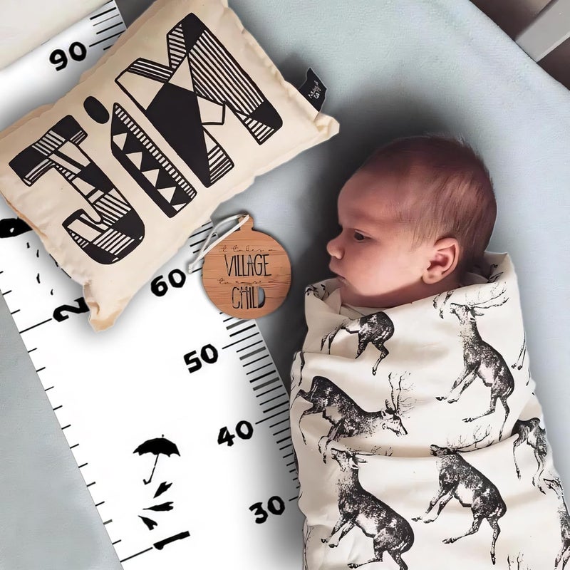 MinoMia Kids Growth Chart, Wood Frame Fabric Canvas Height Measurement Ruler from Baby to Adult for Child's Room Decoration 7.9 x 79in (7.9 x 79in, Black Car) - Image 4