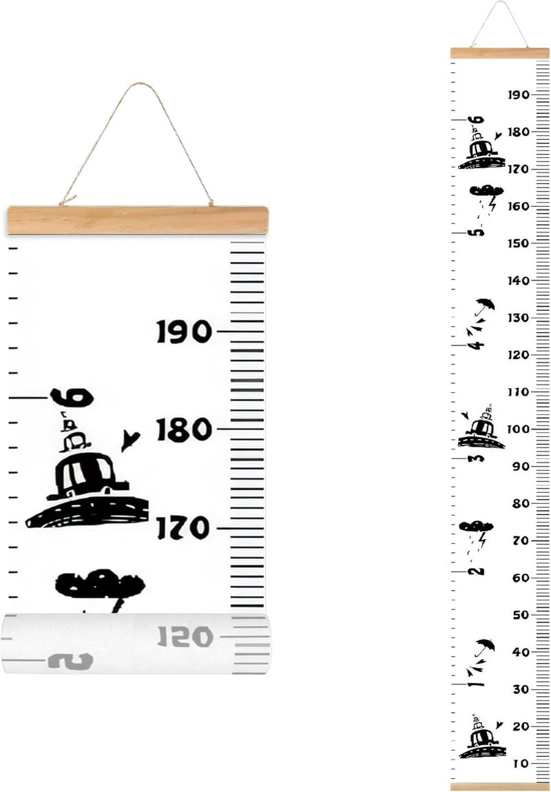 MinoMia Kids Growth Chart, Wood Frame Fabric Canvas Height Measurement Ruler from Baby to Adult for Child's Room Decoration 7.9 x 79in (7.9 x 79in, Black Car) - Image 1