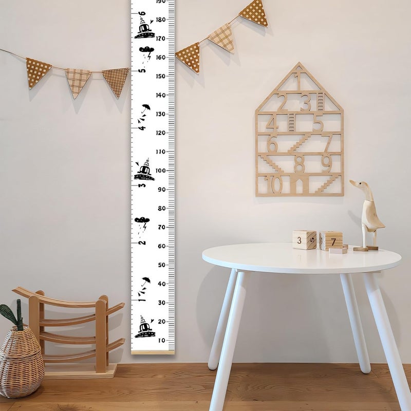 MinoMia Kids Growth Chart, Wood Frame Fabric Canvas Height Measurement Ruler from Baby to Adult for Child's Room Decoration 7.9 x 79in (7.9 x 79in, Black Car) - Image 5