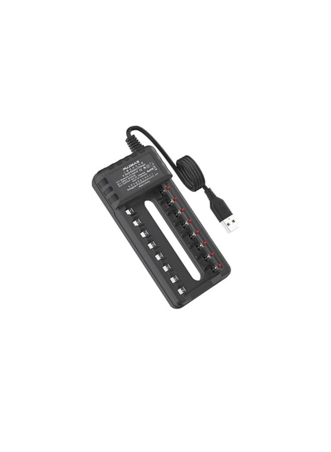 PUJIMAX Smart USB Cable with 8 Slots for AA/AAA EN-MH Rechargeable Batteries for Camera, Microphone and Remote Control (Black-USB E) 