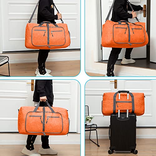 Vomgomfom Travel Duffle Bag for Men,65L Foldable Travel Duffel Bag with Shoes Compartment Overnight Bag for Men Women,Orange - Image 5