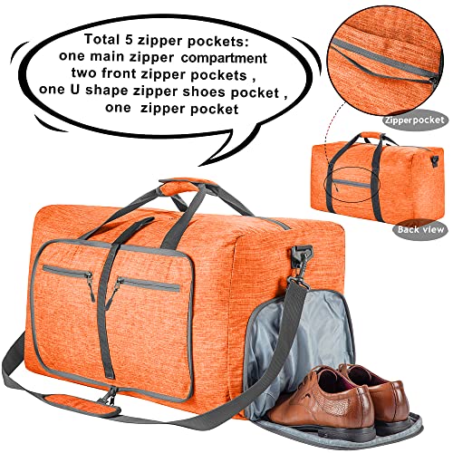 Vomgomfom Travel Duffle Bag for Men,65L Foldable Travel Duffel Bag with Shoes Compartment Overnight Bag for Men Women,Orange - Image 4