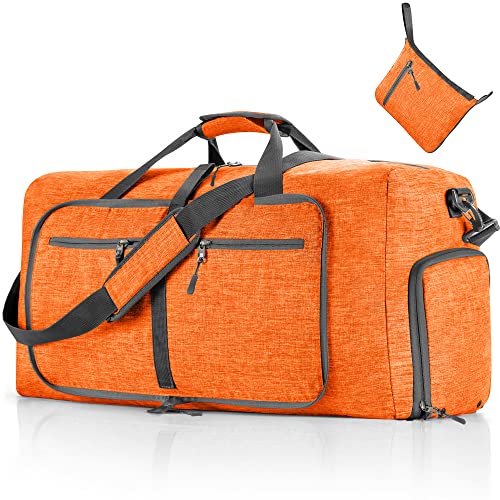 Vomgomfom Travel Duffle Bag for Men,65L Foldable Travel Duffel Bag with Shoes Compartment Overnight Bag for Men Women,Orange - Image 1