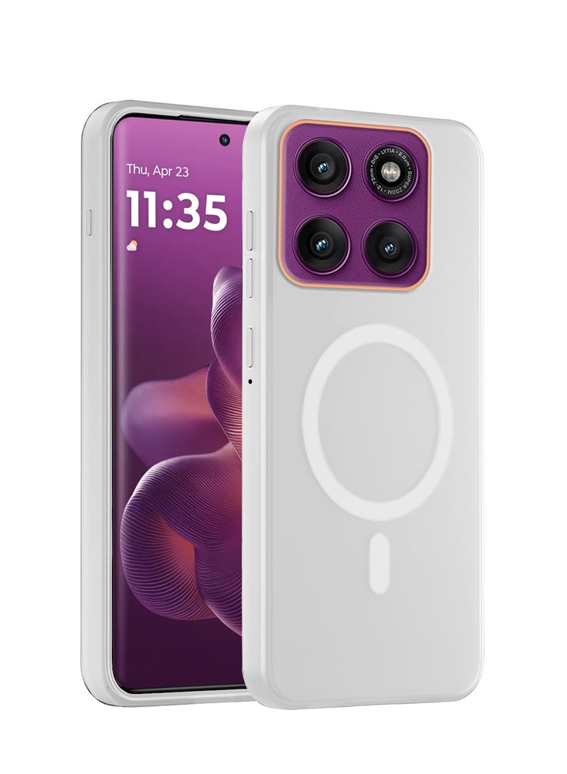 Wtech Motorola Edge 60 Pro 5G 2025 Hybrid Translucent Magsafe with Magnetic Charging Raised Camera Lips Elegant Look Case Cover (MCMPMN) - White - Image 1