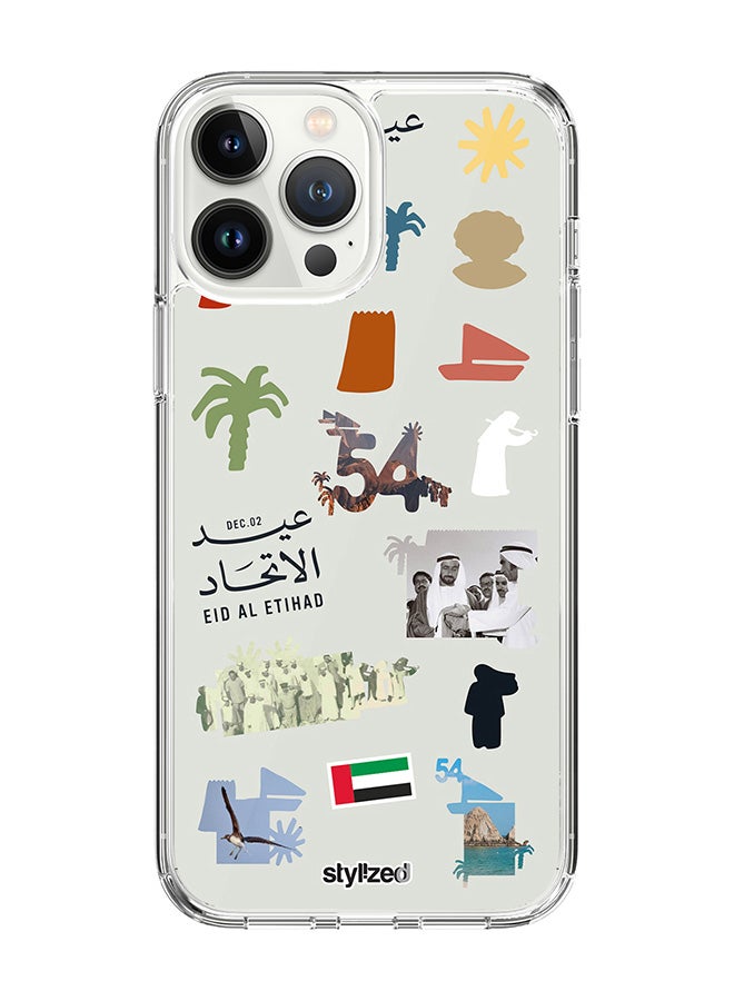 Stylizedd Classic Clear Compatible With iPhone 15 Pro Max , Hybrid Soft Case Flexible Edges Anti Drop TPU PC Gel Thin Transparent Cover - Eid Al Etihad 54th UAE National Day, Light Grey - Image 1