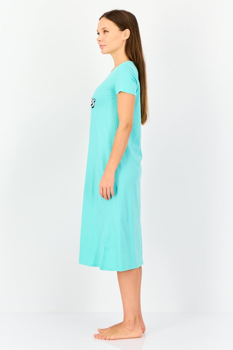zivame Rosaline by Zivame Women Round Neck Minions Short Sleeve Sleeping Dress, Turquoise - Image 2