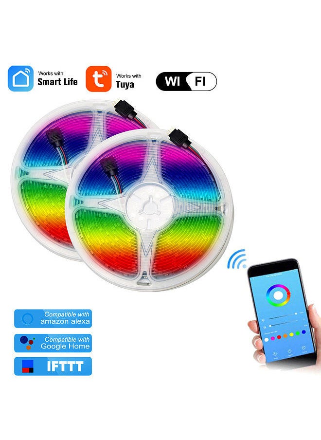 WIFI LED Strip Lights Kit 10m/32.8ft Length RGB Smart Light Strip Tuya APP Remote Control Dimmable Changing Color Compatible With Amazon Alexa Google Home for Bar Home Decoration