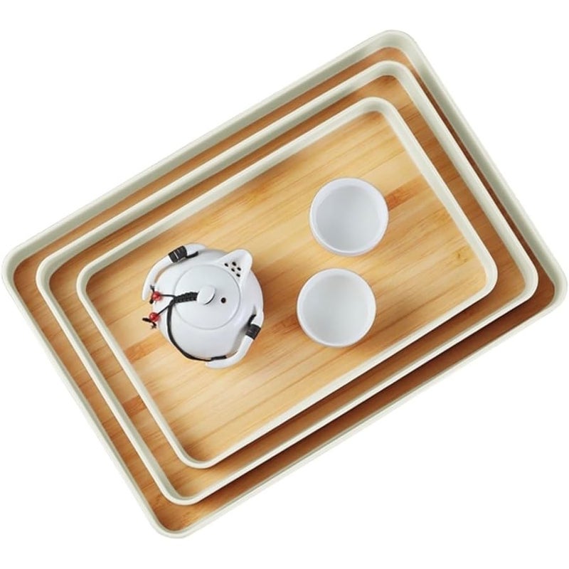 Al Mufarrej Housewares Melamine Serving Trays for Tea and Coffee, Set of 3 (Beige) - Image 2