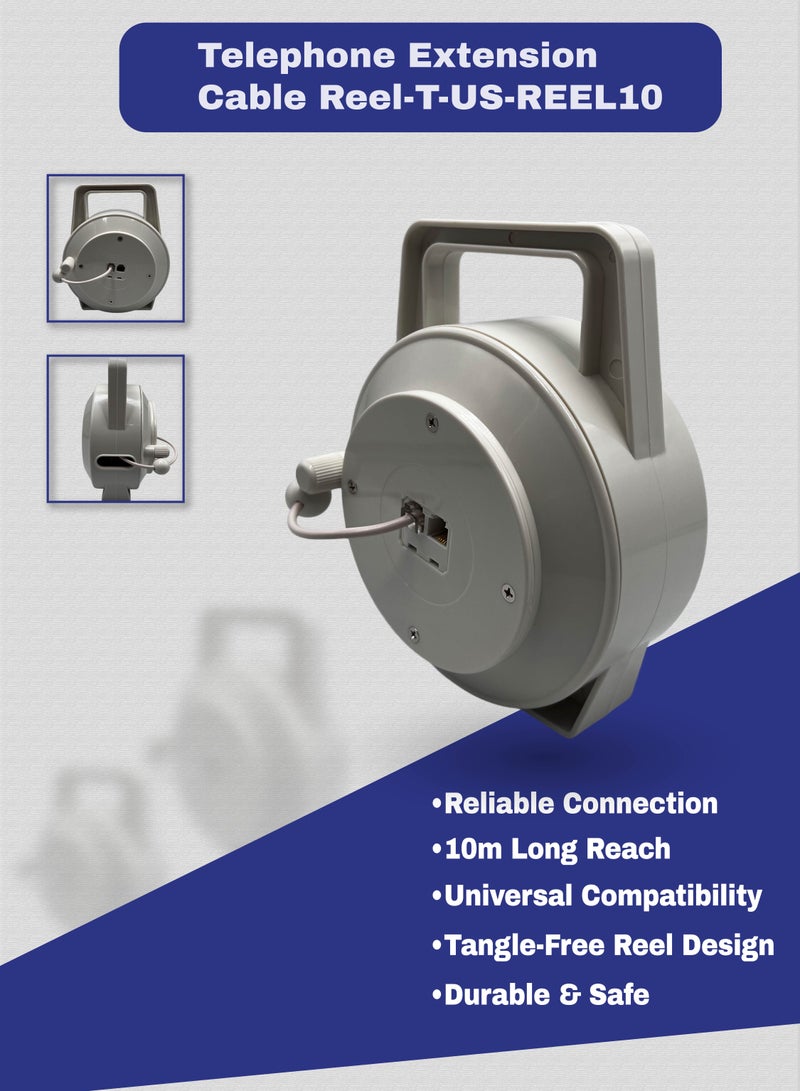 Hi-Tech Telephone Extension Cable Reel 10m – Durable & Tangle-Free Wire for Landlines & Office Phones, Compact Reel Design, White  - Image 2
