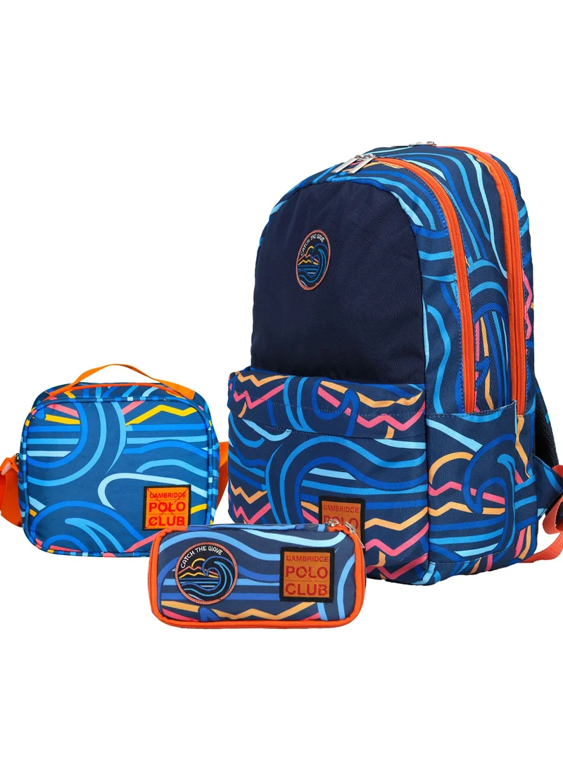 Cambridge Polo Club Wave Double Main Compartment Children Primary School Bag Set