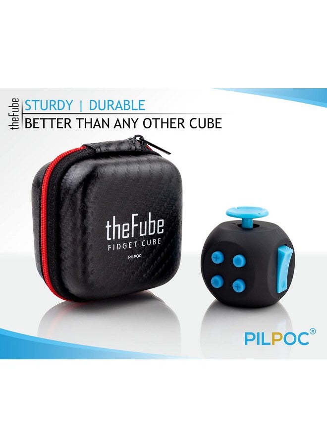 PILPOC - Thefube Fidget Cube - 6 Sided Fidget Toys For Adults And Kids - Fidget Cube Toy For Stress Relief & Focus - Audible/Silent Fidget Cube For Kids, With Carry Case (Midnight Sapphire) - Image 1