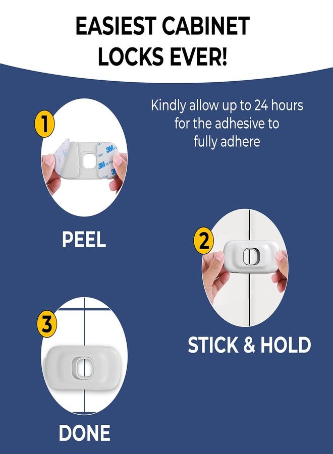 BASEEFY 6 Pcs Baby Proof Cabinet Locks – Multi-Purpose Child Safety Adhesive Locks for Fridge, Cupboard, Drawer, Closet & Sliding Windows (White) - Image 4