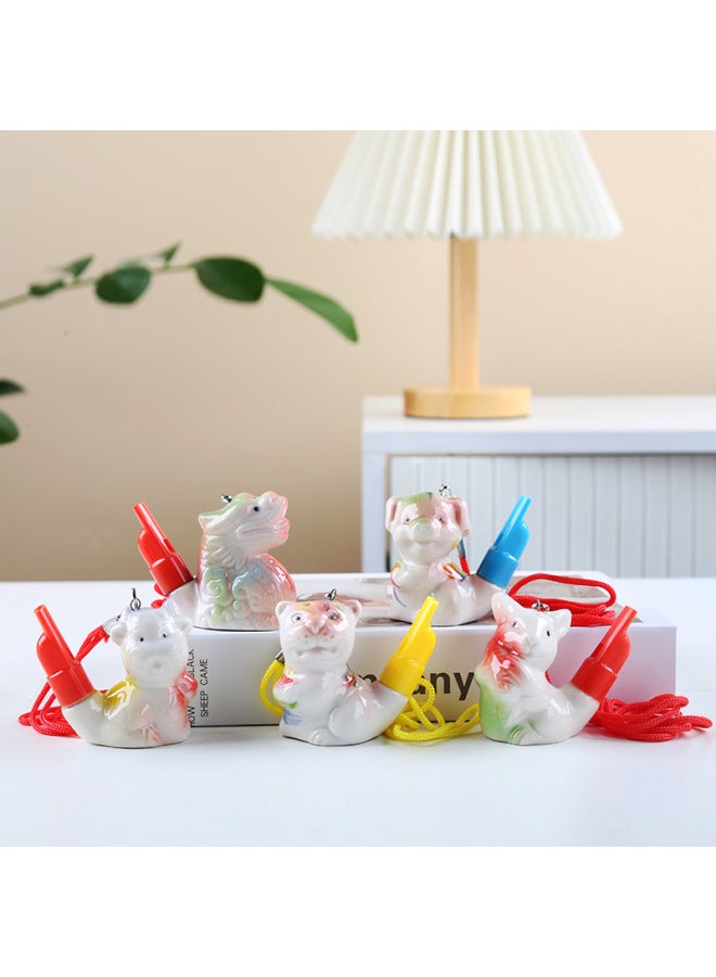 Zodiac Water Whistle Ceramic With Plastic Whistle Whistle Kindergarten Children's Toys Scenic Spot Stall Wholesale-Specifications:Dragon Belt Rope  - Image 4