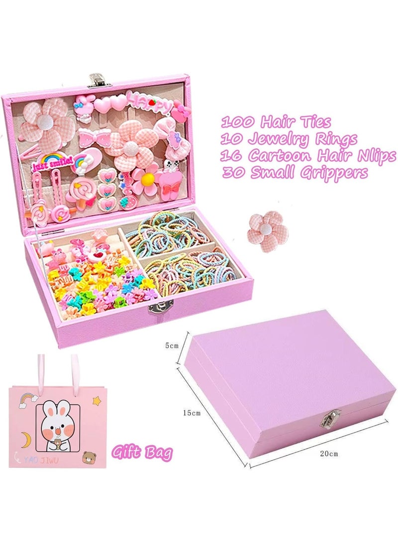 156 PCS Hair Accessories Set, Girls Hair Dress Up Kit with Jewelry Box, Hair Ties, Hair Clips, Princess Dress Up Toys Deluxe Set, Gift Toys for Age 3 4 5 6 7 8 9 10 Girls Kids Toddlers - Image 5