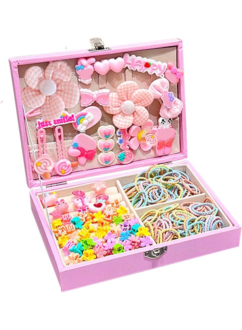 156 PCS Hair Accessories Set, Girls Hair Dress Up Kit with Jewelry Box, Hair Ties, Hair Clips, Princess Dress Up Toys Deluxe Set, Gift Toys for Age 3 4 5 6 7 8 9 10 Girls Kids Toddlers - Image 1