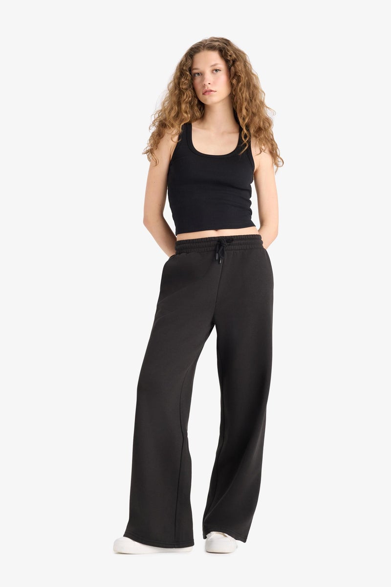 DeFacto Black Woman Straight Fit Regular Hem With Pockets Thick Sweatshirt Fabric Trousers Casual - Image 2