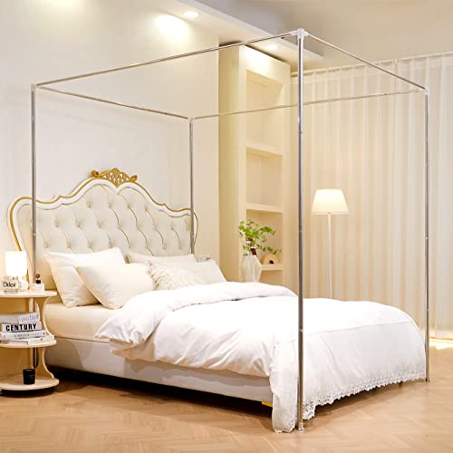 Mosqutent Full Size Thicken Stainless Steel Bed Canopy Frame, 4-Poster Canopy Bed Frame with Mosquito Curtains, Sturdy & Durable - Image 1