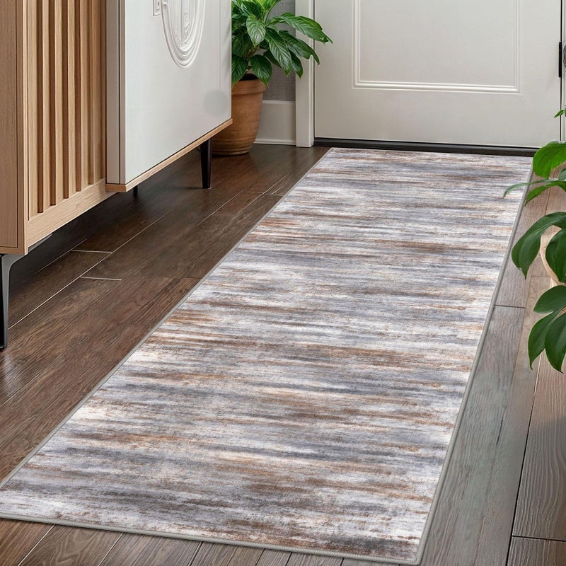 KOZYFLY Kitchen Runner Rug for Hallway NonSlip Modern Abstract Runner Rug 2x5 Grey Brown Washable Carpet Runner Laundry Room Mat with Soft Low Pile for Entryway Bathroom Bedroom Kitchen