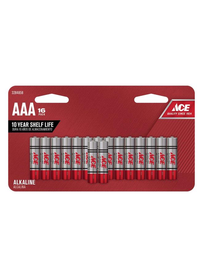 ACE 16-Piece Long Lasting Stable Voltage AAA Alkaline Battery Red and Silver 3284858 