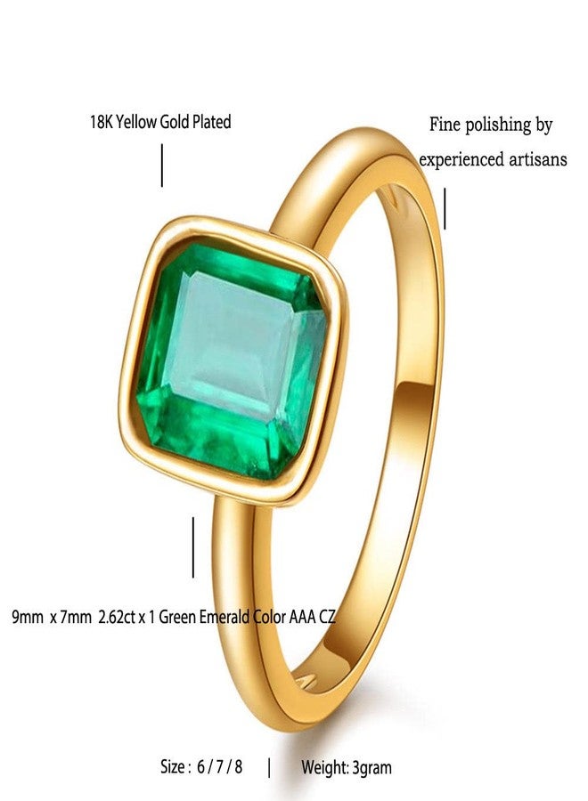 RIZILIA Solitaire Engagement Ring with Emerald Cut Gemstones CZ Simulated Green Emerald Size 7 in 18K Yellow Gold Plated, Simple Modern Elegance - Image 5