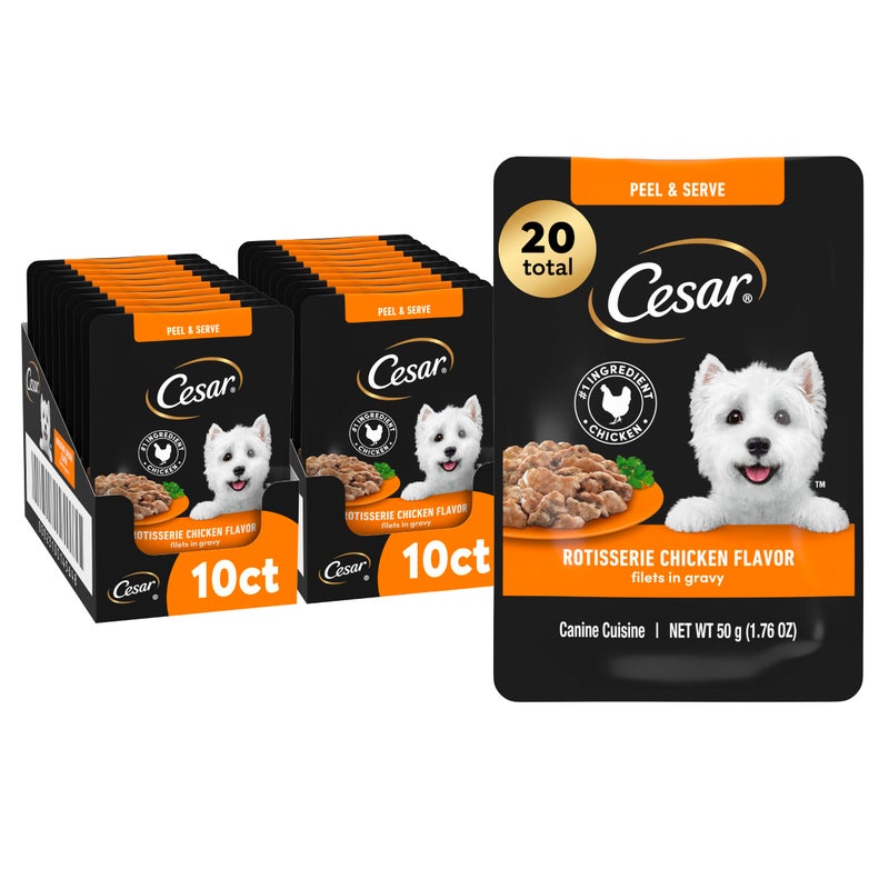 Cesar Filets in Gravy Wet Dog Food Rotisserie Chicken Flavor, Wet Food for Dogs, 1.76 oz. Mini-Pouches, 20 Count - Image 1