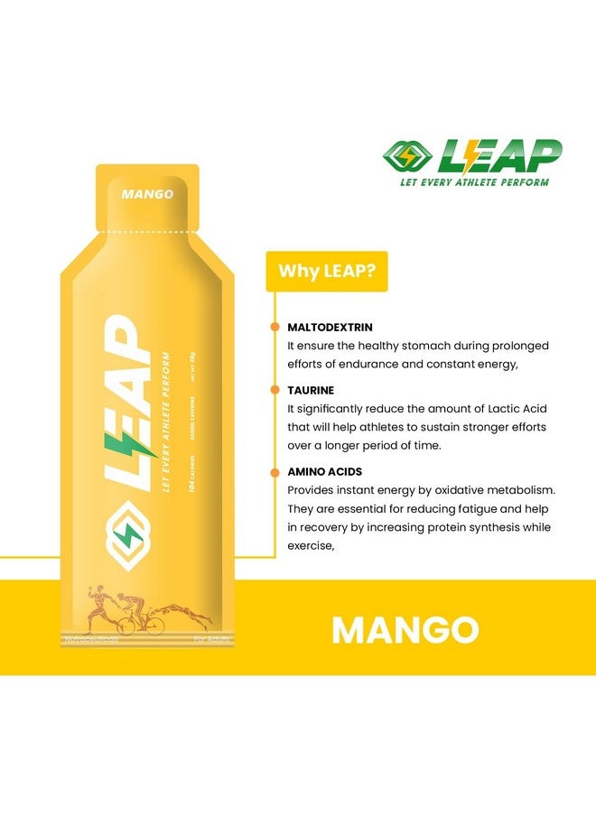 LEAP - Endurance Gels For Running, Energy Gel For Cycling, Gel Pack, Energy Gel With Natural Ingredients For Easy Digestion And Quick Energy, Contains Amino Acids And Mct Oil (18 Sachets) (Mango) - Image 1
