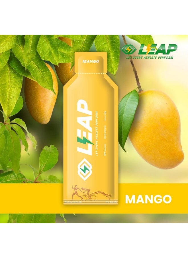 LEAP - Endurance Gels For Running, Energy Gel For Cycling, Gel Pack, Energy Gel With Natural Ingredients For Easy Digestion And Quick Energy, Contains Amino Acids And Mct Oil (18 Sachets) (Mango) - Image 1