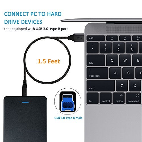 Besgoods USB 3.0 Cable A-Male to B-Male [1.5ft/50cm] Short Cable Braided Cord- 2Pack, Black - Image 3