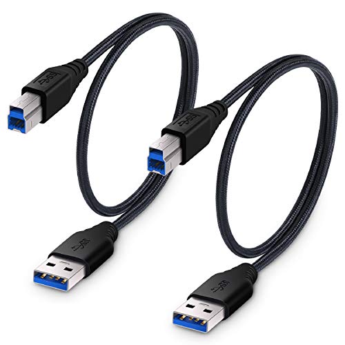 Besgoods USB 3.0 Cable A-Male to B-Male [1.5ft/50cm] Short Cable Braided Cord- 2Pack, Black - Image 1
