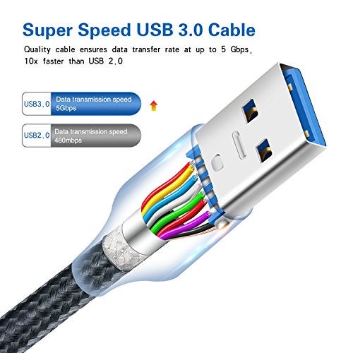Besgoods USB 3.0 Cable A-Male to B-Male [1.5ft/50cm] Short Cable Braided Cord- 2Pack, Black - Image 4