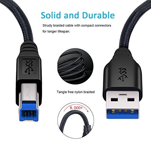 Besgoods USB 3.0 Cable A-Male to B-Male [1.5ft/50cm] Short Cable Braided Cord- 2Pack, Black - Image 2