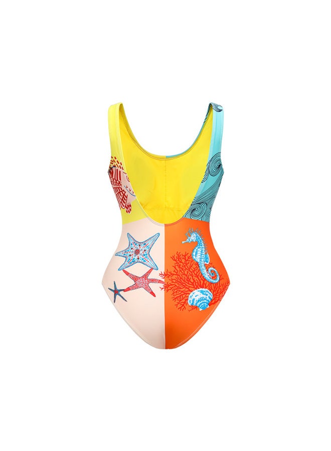 2023 European And American AliExpress One-piece Swimsuit Women's Color-matching Sexy Backless Tight Hot Spring Holiday Swimming-Color:Starfish-