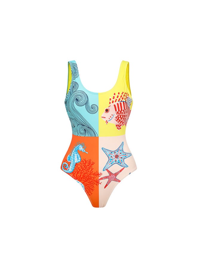 2023 European And American AliExpress One-piece Swimsuit Women's Color-matching Sexy Backless Tight Hot Spring Holiday Swimming-Color:Starfish-