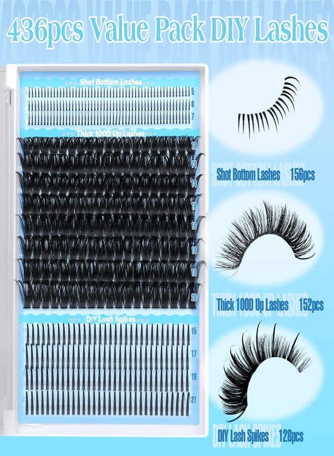 calphdiar Lash Clusters DIY Lash Spikes Eyelash Clusters 436pcs 100D Fluffier Lashes Clusters Spiky Individual Lashes with Bottom Lashes 5-21mm False Eyelashes D-Curly Manga Cluster Eyelash Extensions - Image 3